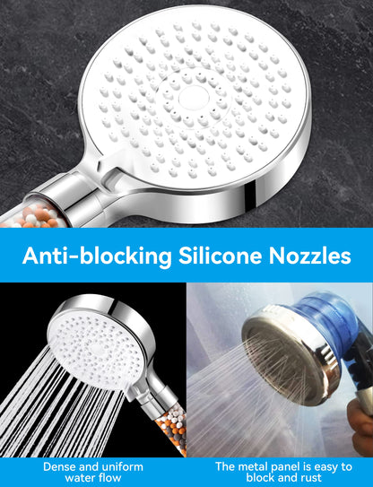 Magichome shower head with filter, high pressure handheld shower 5 spray modes, water-saving shower head with 3-layer filtration mineral stones, pressure-boosting shower sprayer for hard water, residual chlorine, white.