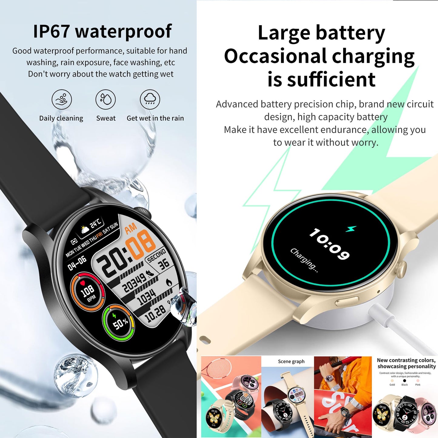 Women's smartwatch with phone function, 1.43" AMOLED fitness watch with 100+ sport modes, heart rate monitor, sleep monitor, step counter, fitness tracker compatible with Android/iOS, 3 bands, gift for women (gold)