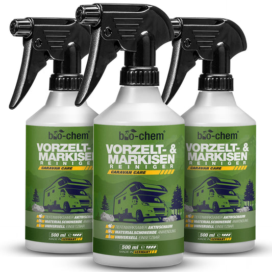 Bio-chem awning and awning cleaner - efficient special cleaner with deep action - ideal for awning, tent, sail, tarpaulin, gazebo, parasol - 3x 500 ml - Made in Germany