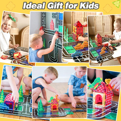Magnetic tiles city street set, kids toy, sensory games for 3 year old boys and girls, magnetic blocks for kids ages 3-5, 4-8 years old, classroom, a must-have.