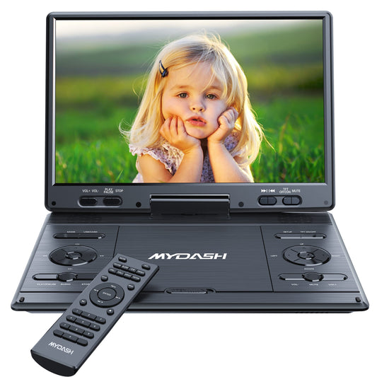 Portable 14.9-inch DVD player for cars, for kids with swivel 12.5-inch HD screen & car headrest mount, DVD/CD player, for Sync-TV projector, USB/SD connection