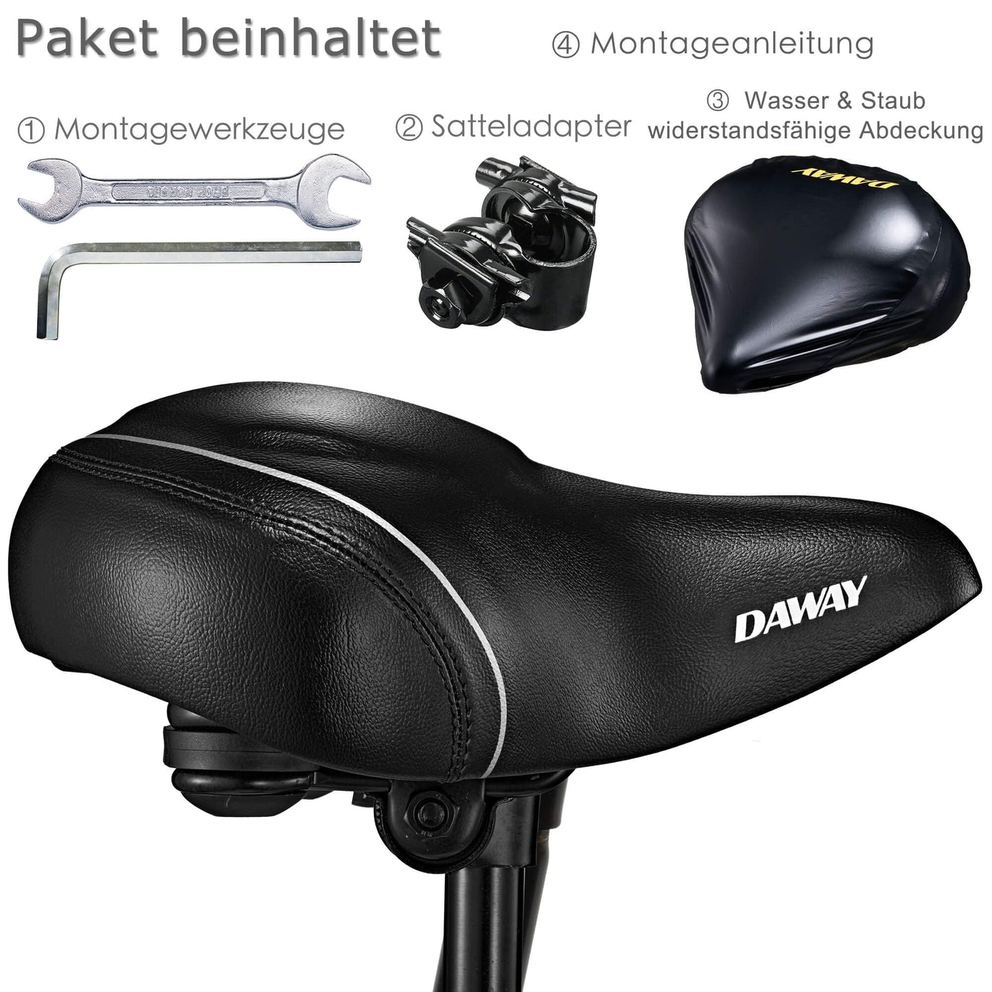 DAWAY C40i Oversized Comfortable Bike Seat City - Extra Soft Foam Padded Bicycle Saddle for Women Men Seniors, Universal Replacement Bike Seat for Exercise Bike, MTB, Ebike, City Bike, Road Bike