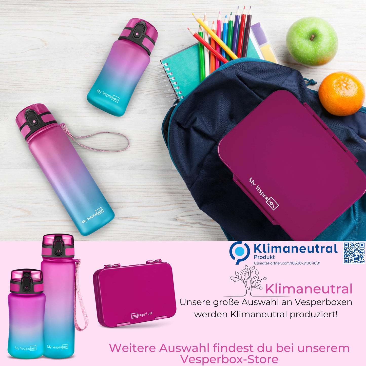 My Vesperbox - Len - Bento Box Kids - Lunchbox with 4+2 compartments - extremely durable - sandwich box - perfect for kindergarten and school (Purple Rainbow)