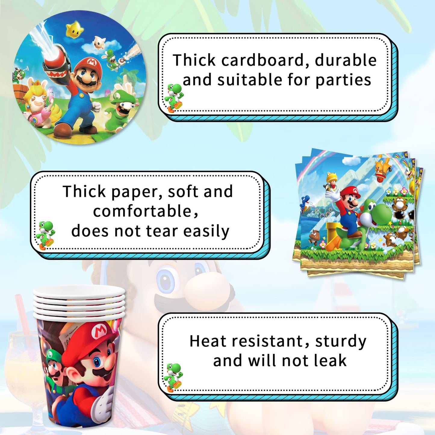 102Pcs Ma Rio paper plates children's birthday decor Super Bros birthday tableware set birthday decorations party tableware party decor tablecloth napkins plates and cups balloon banner cake decoration for 20 guests.