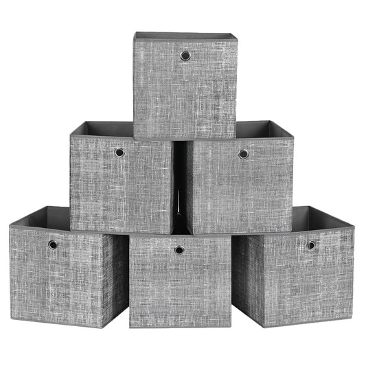 SONGMICS Storage Box, Set of 6, Storage Boxes made of non-woven fabric with handles, Storage Boxes, 30 x 30 x 30 cm, Organizer Box, for cube shelf, foldable box, clothes storage, grey marl RFB02LG-3.