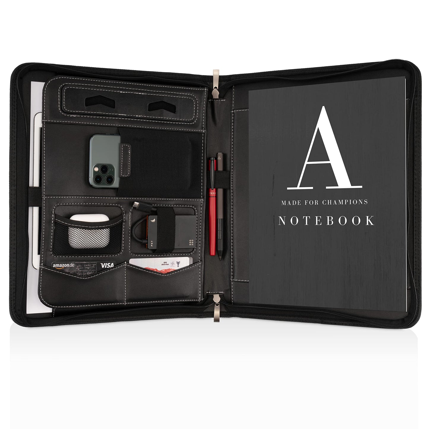 AZORIS PREMIUM® A4 Writing Pad Premium Conference Folder with plenty of storage space and a 13-inch compartment for tablet, iPad professional writing pad made of synthetic leather for ladies and gentlemen.
