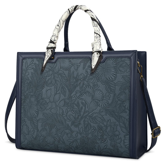 NUBILY women's handbag shopper large leather shoulder bag elegant big laptop shoulder bag work bag notebook bag 15.6 inch blue