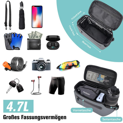 GXCROR Bicycle Handlebar Bag 4.7L with Quick Release | Stable Holder for City & Trekking | Waterproof + Phone Pocket + Drink Holder
