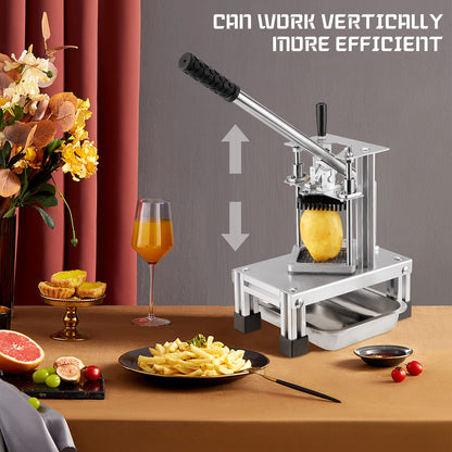InLoveArts Professional Potato Cutter for potatoes and vegetables, with stainless steel blades in sizes 1/4 inch, 1/2 inch, 3/8 inch, and food plate.