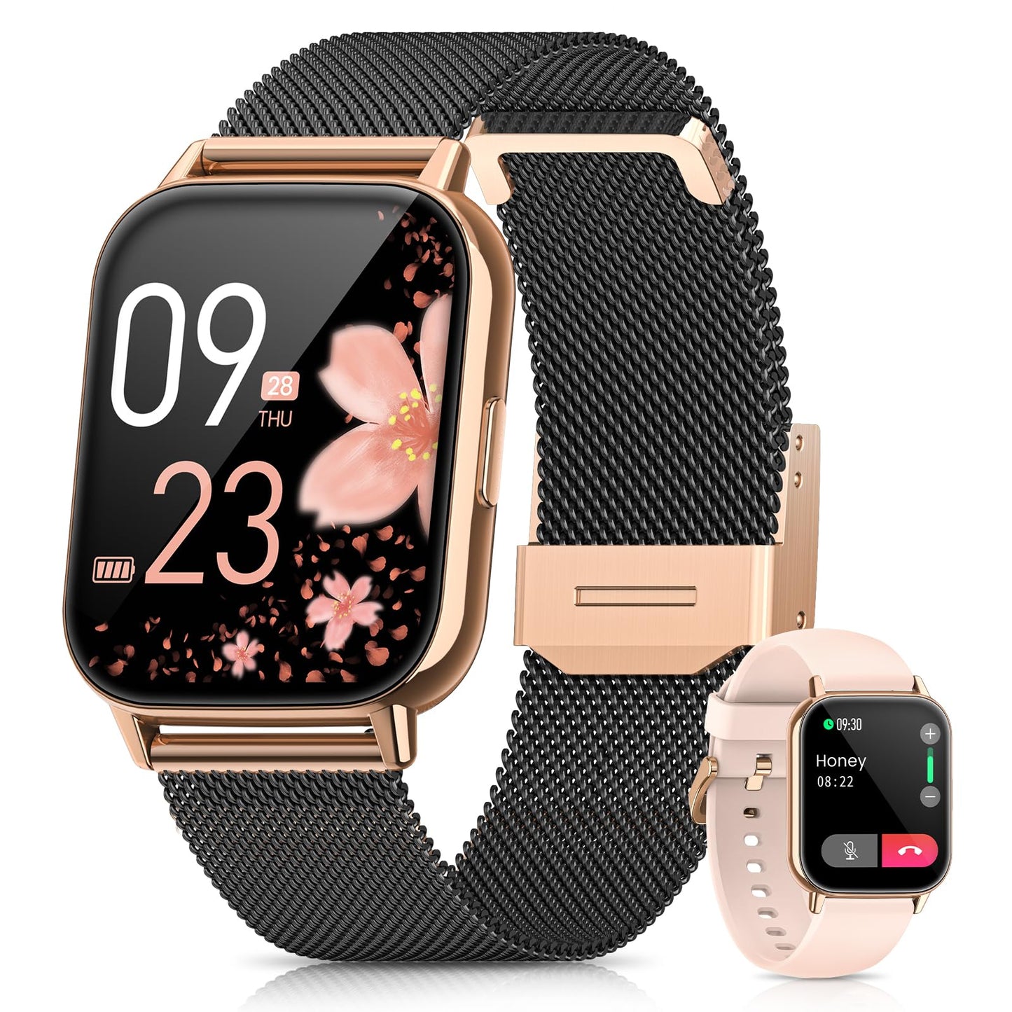 SWGOTA Smartwatch for Women with Phone Function, 1.85" HD Smart Bracelet Heart Rate Sleep Monitor Menstrual Cycle SpO2 Fitness Tracker IP68 Waterproof Pedometer for iOS Android Black Gold