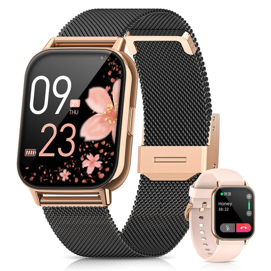 SWGOTA Smartwatch for Women with Phone Function, 1.85" HD Smart Bracelet Heart Rate Sleep Monitor Menstrual Cycle SpO2 Fitness Tracker IP68 Waterproof Pedometer for iOS Android Black Gold