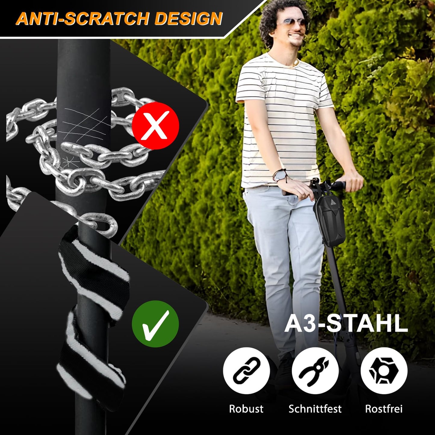 E Scooter Lock | 8mm Thick Chain Lock | Bike Lock | E Roller Lock High Security | Handcuff Lock with Case | Locks for Scooter Roller/Stroller/E-Bike