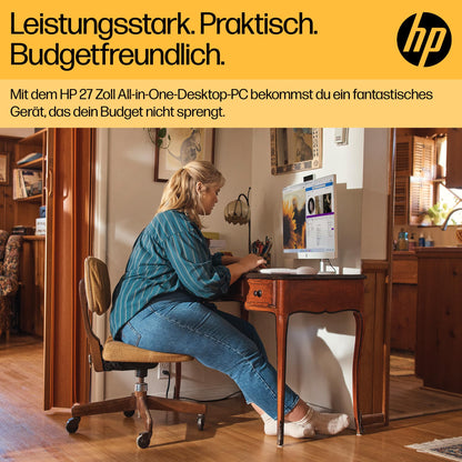HP All-in-One Desktop PC, 27" FHD Display, AMD Ryzen 5 7520U, 16GB DDR5 RAM, 1TB SSD, AMD Radeon graphics, Windows 11 Home, QWERTZ, White, [Exclusive to Amazon]