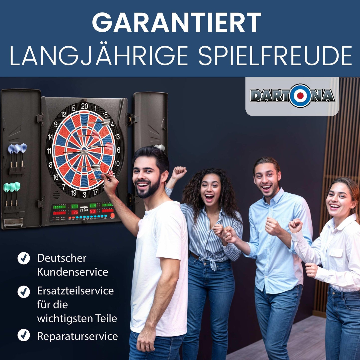 Electronic Dartboard Dartona CB160 Cabinet | Official tournament size | Electronic darts board | Tournament board with 33 games and over 160 variations.