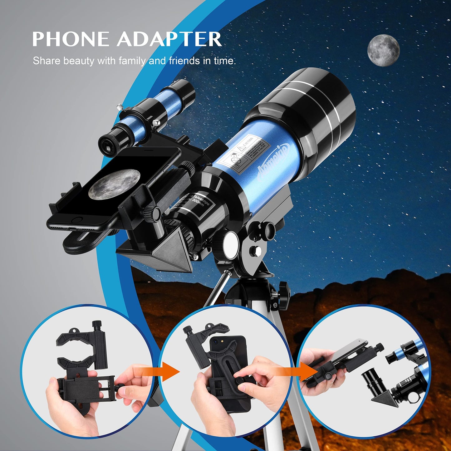 Aomekie Telescope for Kids Beginners 70MM Astronomy Telescope with Smartphone Adapter Aluminum Tripod Barlow and Erecting Eyepiece