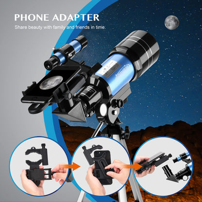 Aomekie Telescope for Kids Beginners 70MM Astronomy Telescope with Smartphone Adapter Aluminum Tripod Barlow and Erecting Eyepiece