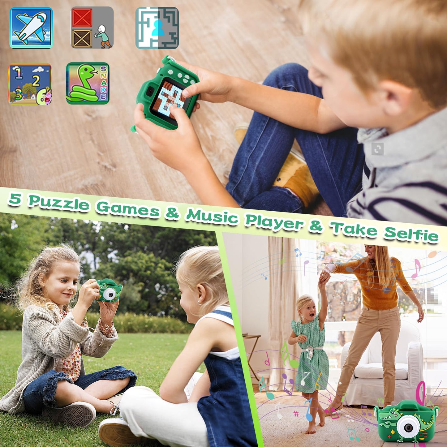 Children's camera, Camera for kids, 32GB, 1080P HD digital camera, Dinosaur toy camera for boys' Children's Day, back-to-school, and birthday gifts ages 3-12, Kids Camera Photography