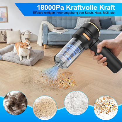 Fwiull Handheld Vacuum, 18000PA Car Vacuum, 4-in-1 Cordless Handheld Vacuum Cleaner, 3-Speed 200000 RPM Car Vacuum, Foldable Car Vacuum for Office Use, Car, Kitchen, Pet Hair