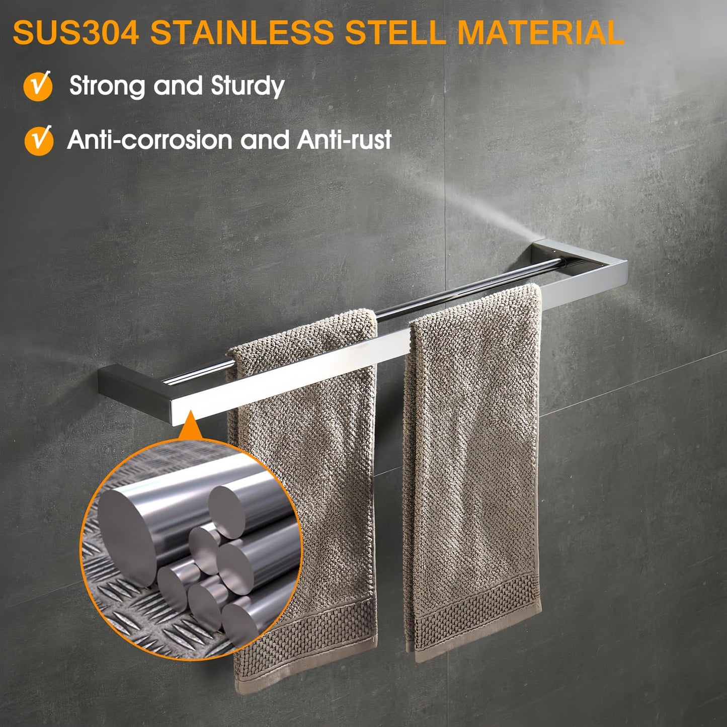 Bathroom toilet double 40cm towel bar wall mounted, stainless steel - polished stainless steel, BA8502C-40