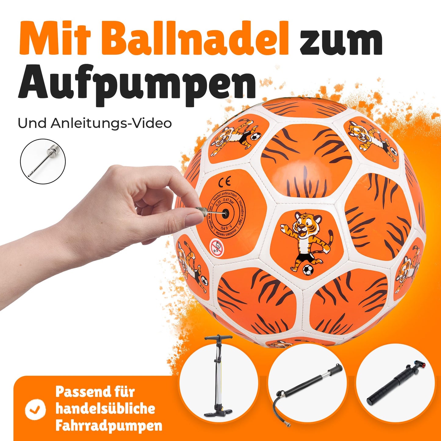 Soccer for kids I Soccer size 3 I Lightweight mini ball with tiger motif I Sturdy I Soft ball for 3 or 4 years old I Children's birthday party favor I Outdoor toy I Comes with ball needle