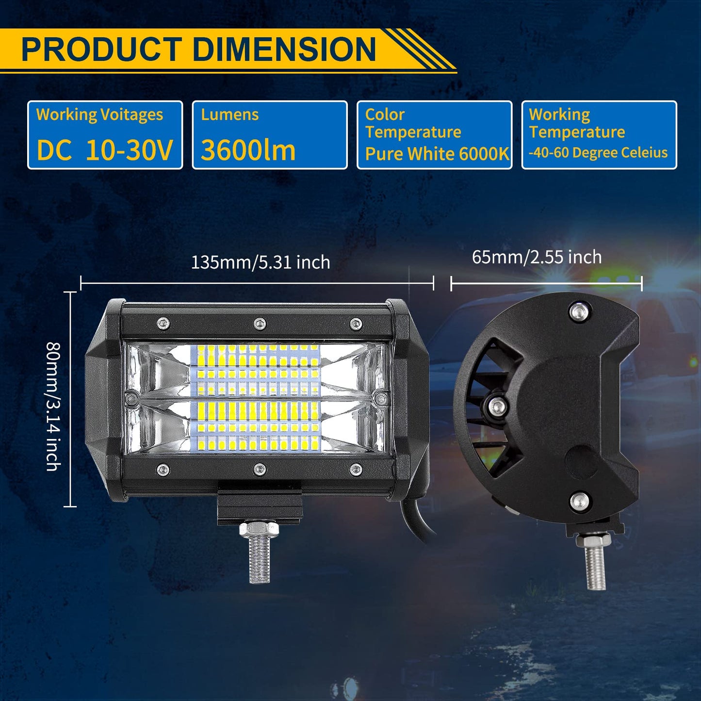 RIGIDON 32-inch 81cm 405W curved LED work light bar with 12V wiring harness kit, 2 x 13cm 72W LED floodlights Offroad lighting, LED light bar for car truck tractor 4x4 vehicles.