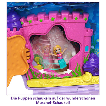 Polly Pocket Treasure Chest, shell crossbody bag in underwater theme, comes with 2 dolls and 1 submarine, Polly Pocket Mermaid toy, for kids ages 4+, GNH11