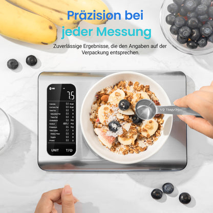 Cosori digital kitchen scale with nutritional calculation, nutrition scale app tracks 19 nutrients, calorie data analysis, 5kg stainless steel food scale, suitable for weight loss, database only for Germany.