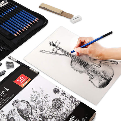 AGPTEK 41pcs Drawing Set - Pencils Sketching Set with 50 sheets Drawing Pad, 5H-8B artist set in Zipper Case, Drawing Accessories Set for Artists, Beginners, Students
