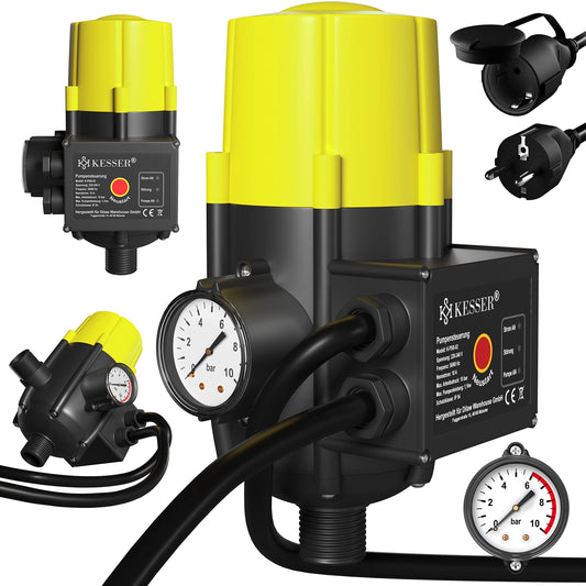 KESSER® Pump control with pressure display | with cable | 10 bar pressure switch Electronic pump control | Pressure switch | monitors water pressure - automatic on and off Garden & Home