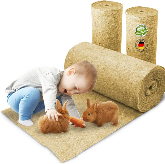 Rug made of 100% hemp on a roll, 5m long, 70cm wide, 10mm thick. Suitable for all small pets as bedding replacement.