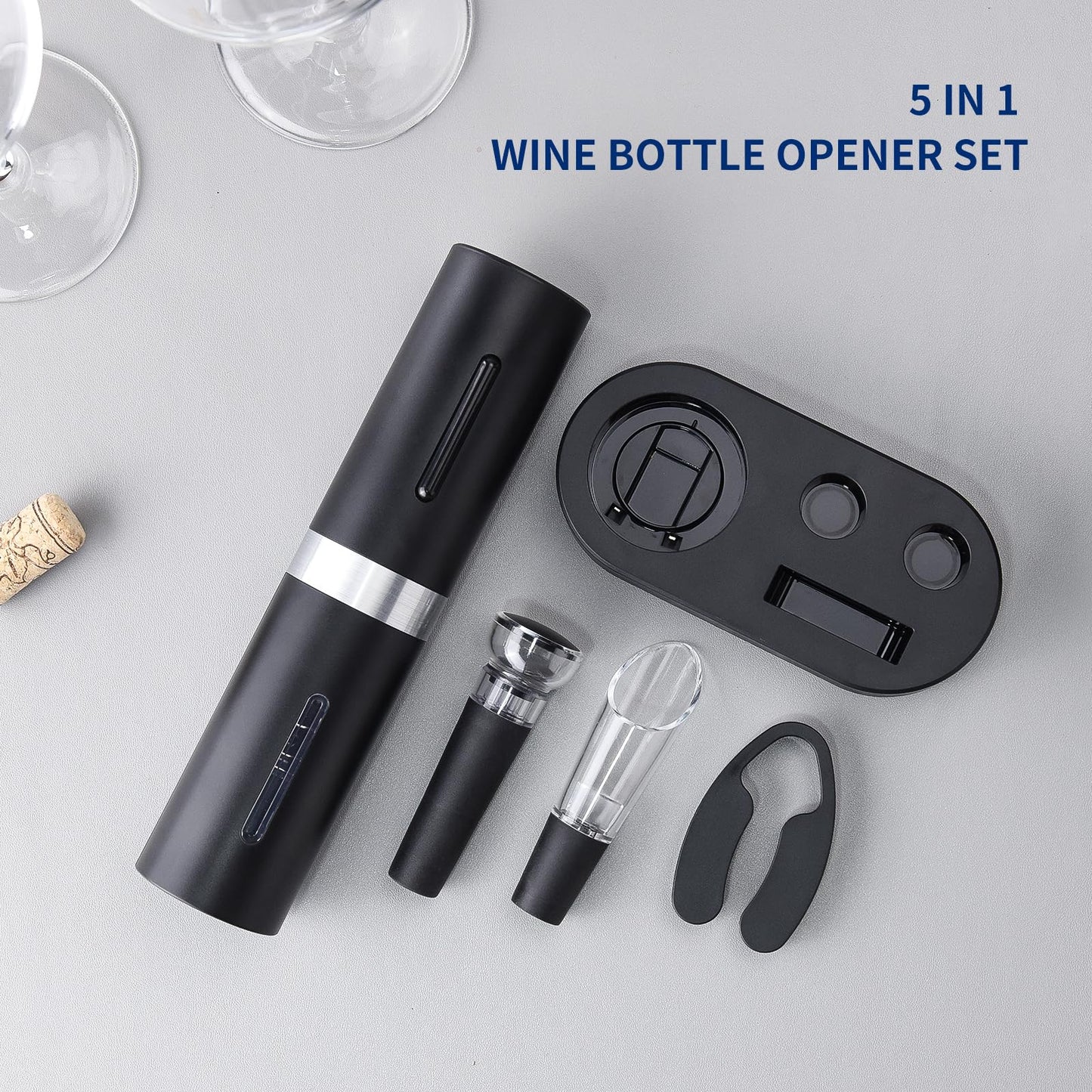 CIRCLE JOY Electric Wine Opener Set, Rechargeable 5-in-1 Wine Opener Gift Set with Charging Dock, Foil Cutter, Wine Pourer, and Vacuum Wine Stopper
