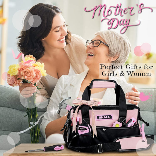 SHALL Pink Tool Set, 246-piece Women's Basic Tool Kit for Home with 14" Wide Mouth Open Tool Bag, General Household Hand Tool Set