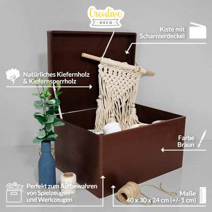 Creative Deco XXL Brown Large Wooden Box with Lid | 40x30x24 cm (+/-1cm) | Wood Chest Memory Box Baby Wooden Box with Lid Christmas Box | For Documents, Tools| RAW, UNSANDED