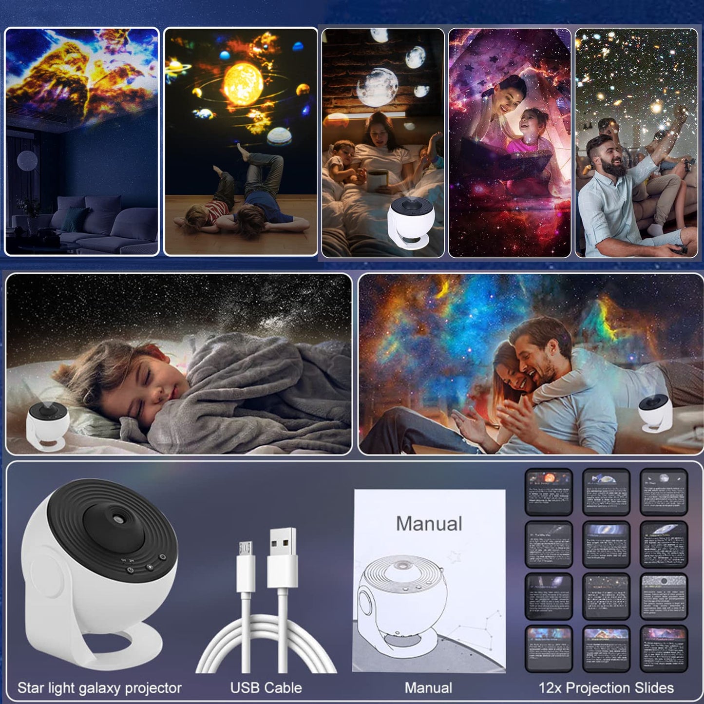 Febotak Home Planetarium Nebula Moon Planet Star Ceiling Projector with 12 films, Galaxy Light 3D Night Light Projection Lamp, Zoom, Timer