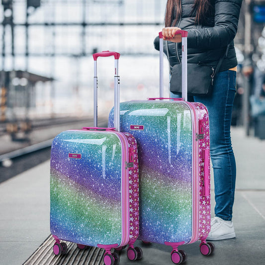 SKPAT - Hard shell suitcase made of polycarbonate for children - Children's suitcase for girls - Children's suitcase with integrated combination lock - 4-wheel children's travel suitcase - Durable children's trolley, fuchsia