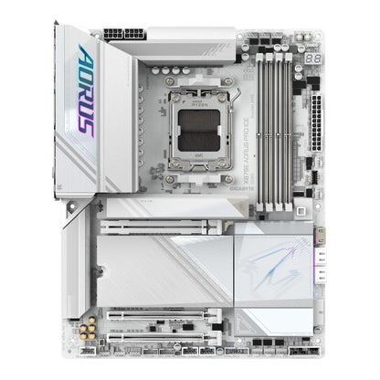 GIGABYTE X870E AORUS PRO Ice motherboard - Supports AMD Ryzen 9000 CPUs, 16+2+2 Phase Digital-VRM, up to 8000MHz DDR5 (OC), 3xPCIe 5.0, Wi-Fi 7, 2.5GbE LAN, USB 4.