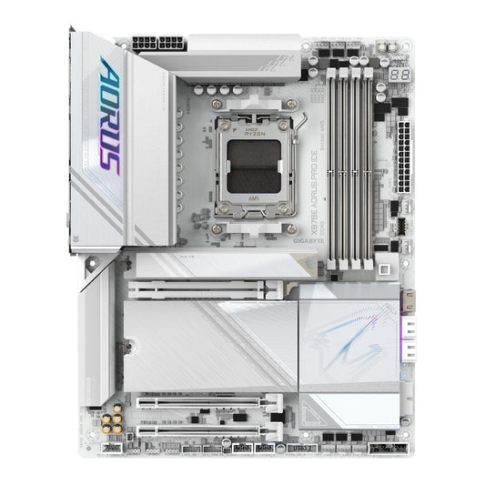 GIGABYTE X870E AORUS PRO Ice motherboard - Supports AMD Ryzen 9000 CPUs, 16+2+2 Phase Digital-VRM, up to 8000MHz DDR5 (OC), 3xPCIe 5.0, Wi-Fi 7, 2.5GbE LAN, USB 4.