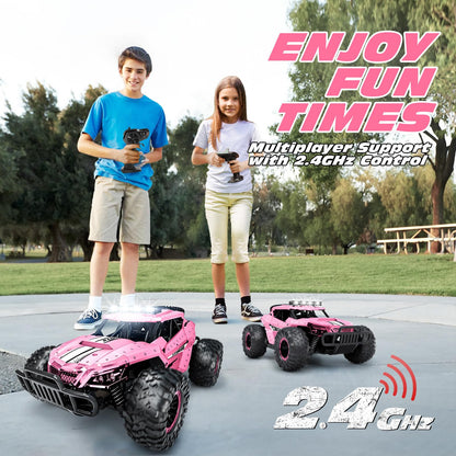 Tecnock Remote Control Car 1:16 with headlights and chassis lighting, All Terrain Off Road RC Monster Truck 2.4GHz Toy, 2 batteries for 60 min runtime - Gift for adults and children.