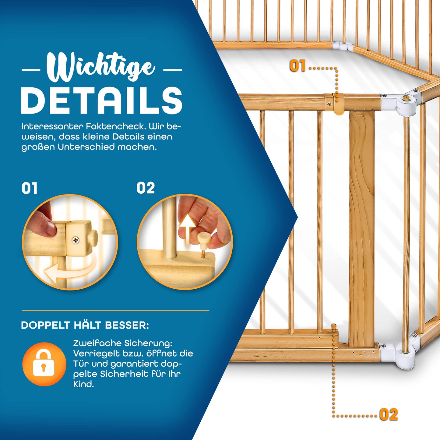 KIDUKU® 7.2 meters baby playpen XXL foldable incl. door | playpen with double locking | safety gate for children incl. 8 elements | playpen shapeable as needed