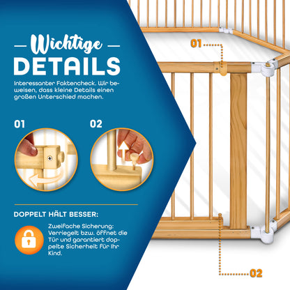 KIDUKU® 7.2 meters baby playpen XXL foldable incl. door | playpen with double locking | safety gate for children incl. 8 elements | playpen shapeable as needed