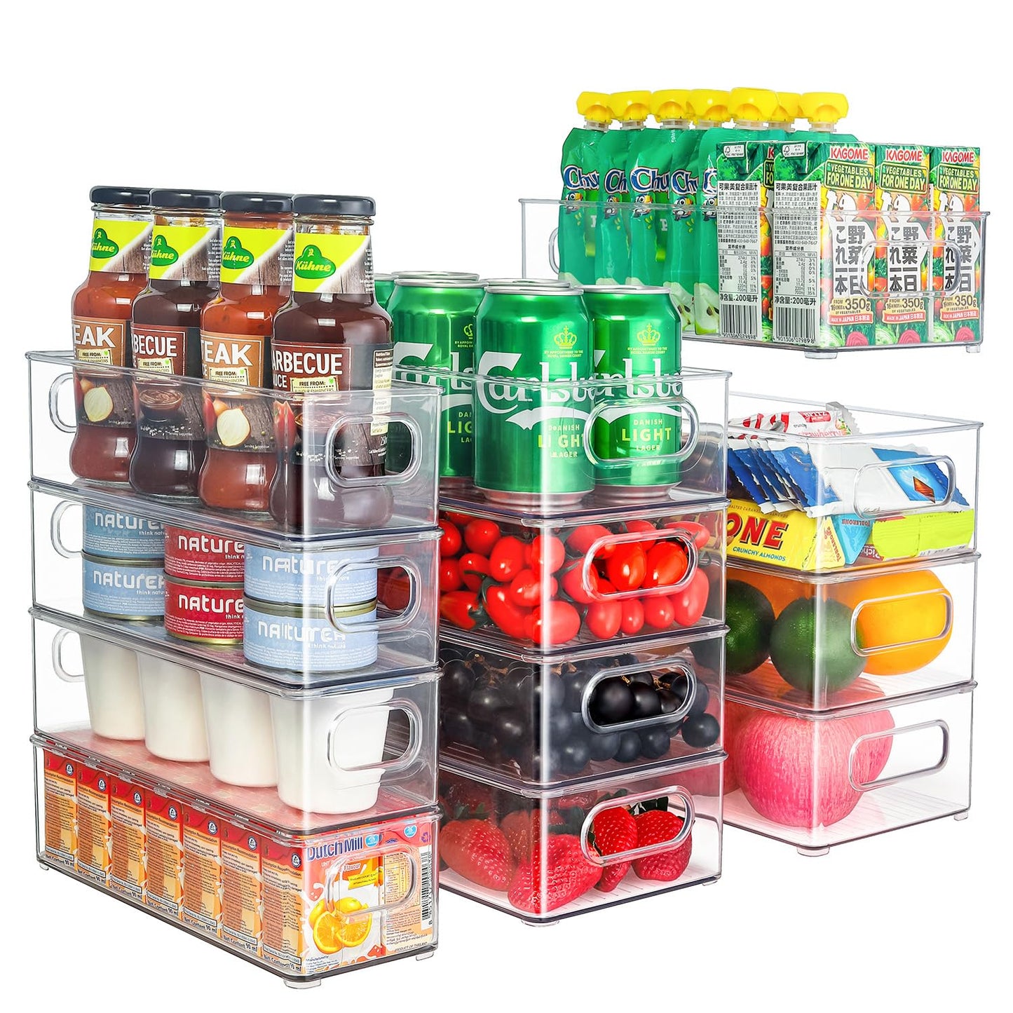 THLEITE Refrigerator Organizer 12 Piece Set (4 Upgraded Large/4 Medium/4 Small), Pantry Storage Containers, Transparent Storage Box, perfect for Kitchen, Fridge, Cabinets - BPA Free