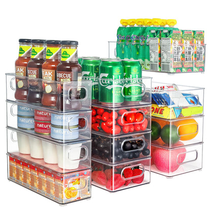 THLEITE Refrigerator Organizer 12 Piece Set (4 Upgraded Large/4 Medium/4 Small), Pantry Storage Containers, Transparent Storage Box, perfect for Kitchen, Fridge, Cabinets - BPA Free