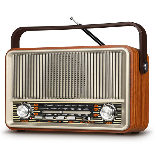 PRUNUS J-120 AM/FM/SW Retro Radio Small, portable radio with 1800mAh battery, or AC power, kitchen radio with Bluetooth, supports USB/TF/AUX, simple radio for seniors. [Light Gold]