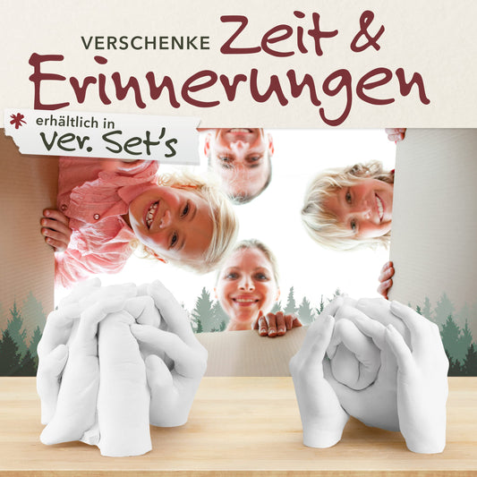 SOULBABY® 3D Handprint Set Family [4 large hands] with gift packaging I Premium Family Casting Set I 100% Black Forest Made I 3D Casting Kit Family with video instructions