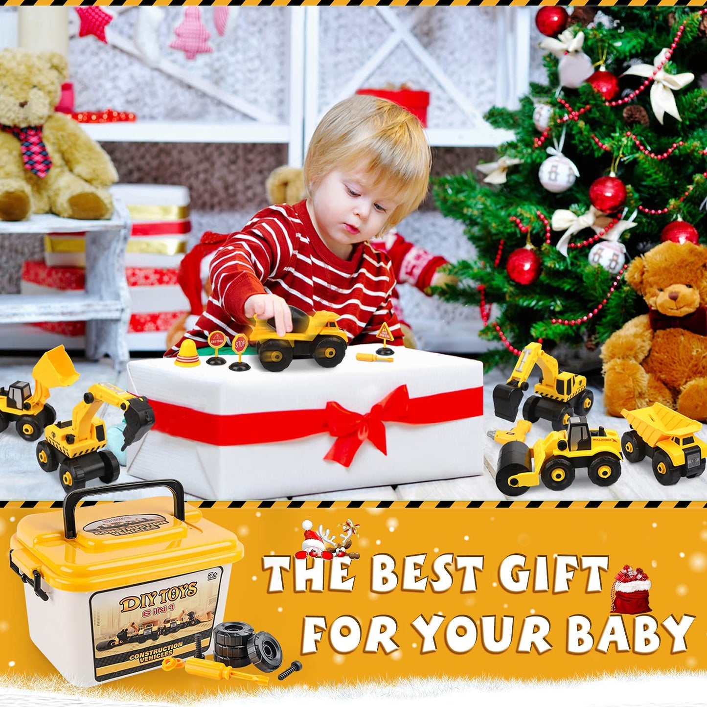 Dreamon Excavator Kids Toy, Construction Vehicles Kids with Electric Drill, Tractor, Sandbox Excavator Boys 3 4 5 6 7 Years