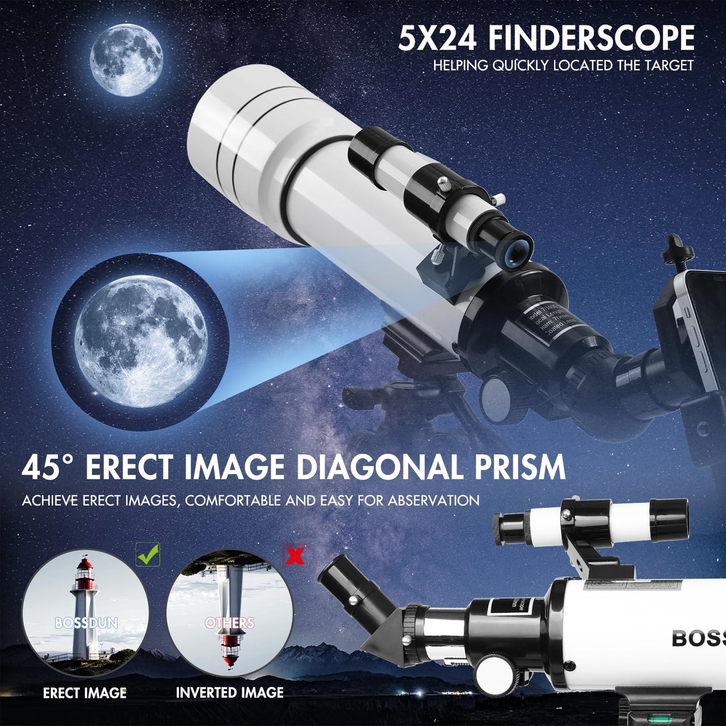 Telescope, Astronomy Telescope for Adults High Powered, 70mm Aperture 400mm Professional Refractor Telescopes for Kids & Beginners (White)