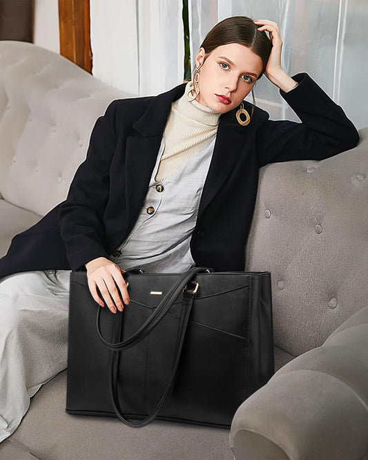 LOVEVOOK laptop bag for women 15.6 inch, handbag for women work bag teacher tote large, waterproof shopper bag shoulder bags briefcase messenger bag tote bag for business school, black