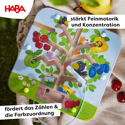 HABA Magnetic Game Orchard - labyrinth with magnetic pen and balls, promotes counting and color matching, wooden toy for ages 2 and up - 1306083001