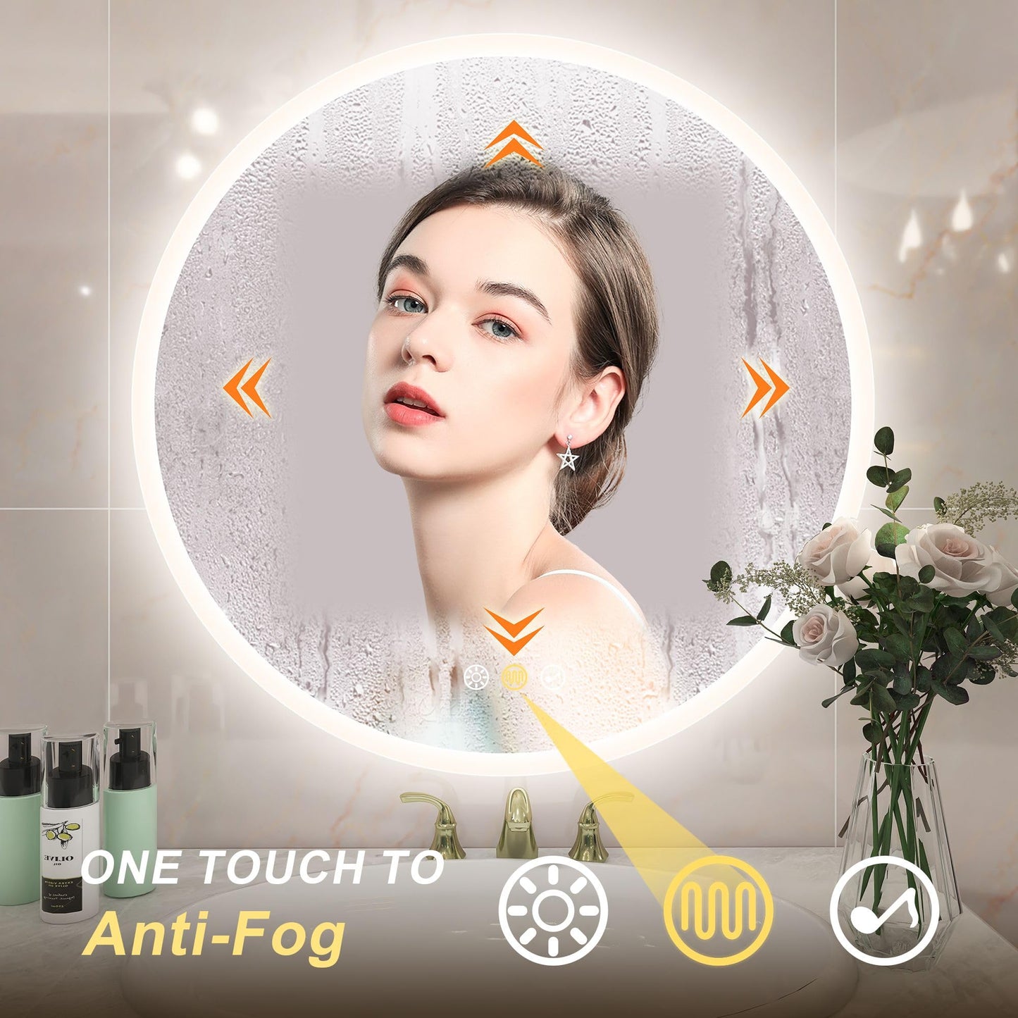 STARLEAD 80cm Round Bathroom Mirror with LED, Bluetooth, Dimmable, 3 Color Temperature, Defogger, Memory Function, HD Tempered Glass, IP44 Waterproof