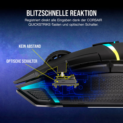 CORSAIR NIGHTSABER WIRELESS RGB FPS/MOBA Gaming Mouse - 26,000 DPI - 11 Programmable Buttons - Up to 100 Hours of Battery Life - iCUE Compatible - PC, PS5, PS4, Xbox - Black